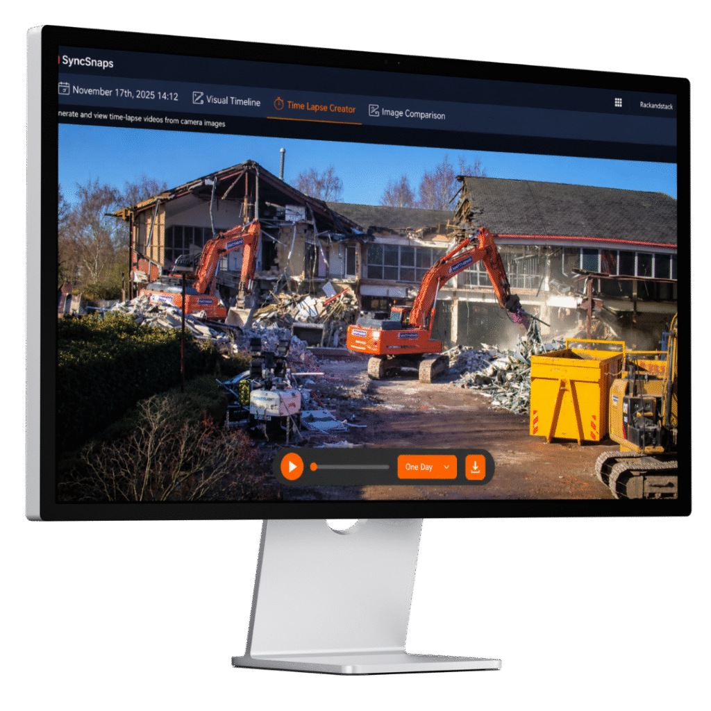 6K construction time-lapse camera web portal showing demolition project progress