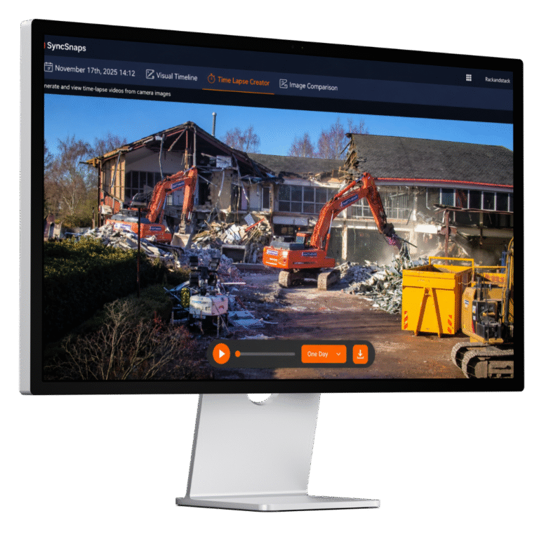 6K construction time-lapse camera web portal showing demolition project progress
